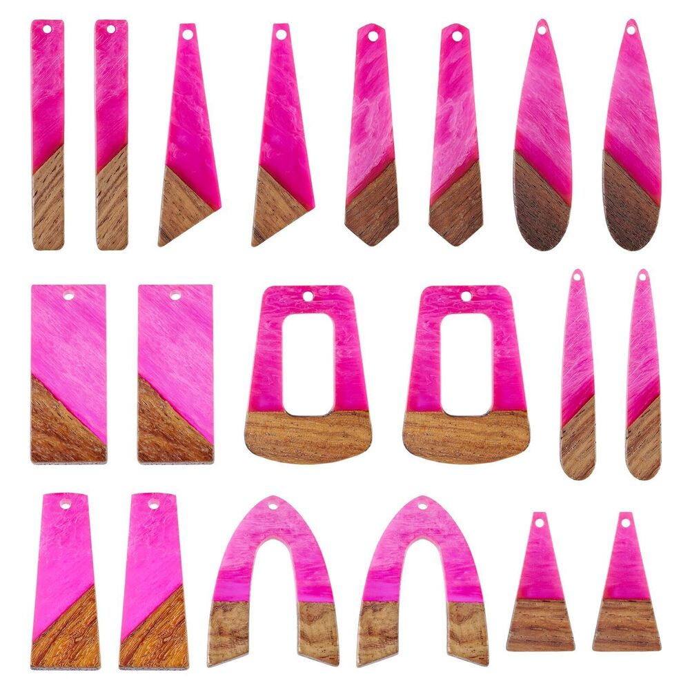 9304 20Pcs Resin Wood Charms Pendants 10 Styles Opaque Wooden Resin